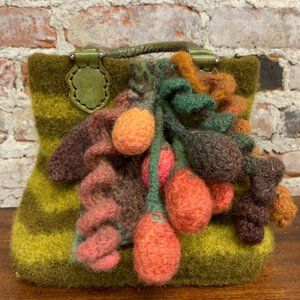 Multi Color Wool Mini Bag with Wool Fruit Accesory
